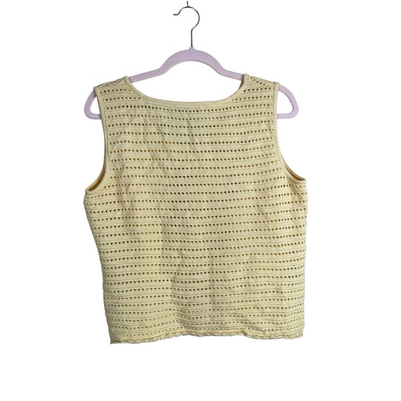 St John Collection Butter Yellow Shirt Tank Crochet Eyelet Top Womens Medium - Picture 2 of 12